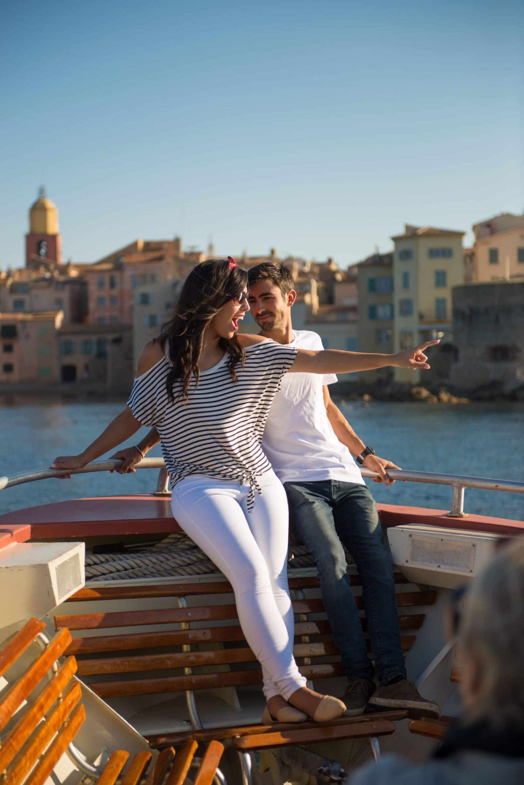Smiling Couple on Boat Ride in Saint Tropez France